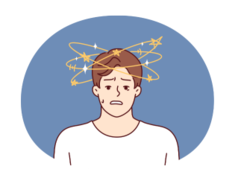 Graphic of a man with stars circling his head