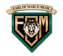 Earl of March crest with Earl of March Music in a gold banner above