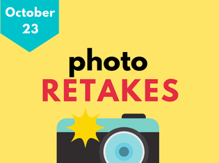 A colourful camera on a yellow background with the words Photo retakes Oct. 23