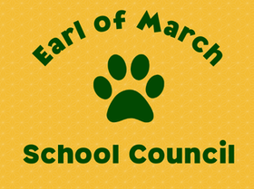 Green letters on a yellow background say Earl of March School Council