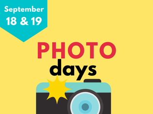 A colourful camera on a yellow background with the words Photo days September 18 & 19