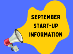 A megaphone blasts out the words September Start-Up Information